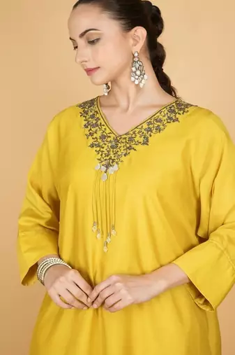 Yellow plain cotton silk Kurta Set
