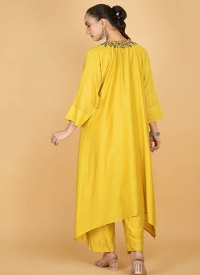 Yellow plain cotton silk Kurta Set 3