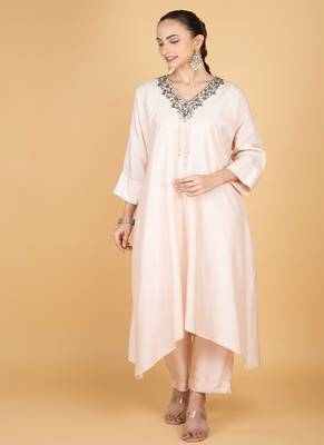 Ivory plain cotton silk Kurta Set 1