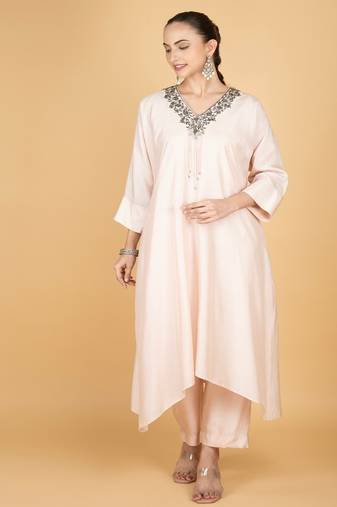 Ivory plain cotton silk Kurta Set