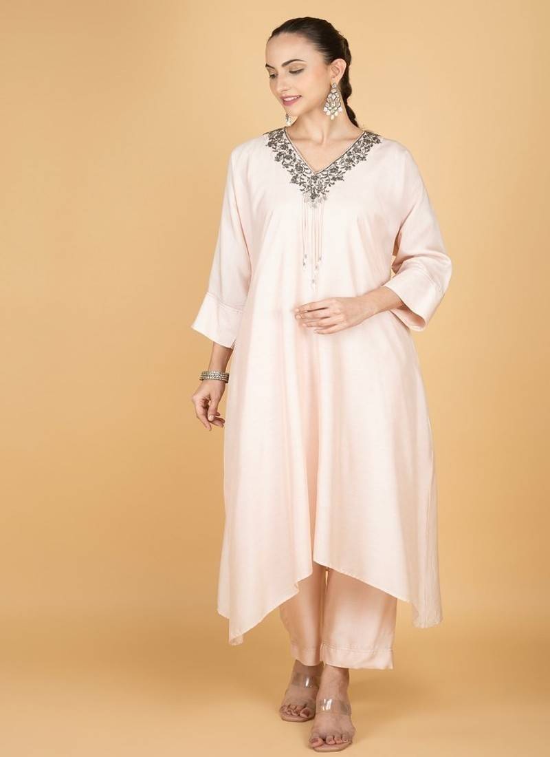 Ivory plain cotton silk Kurta Set