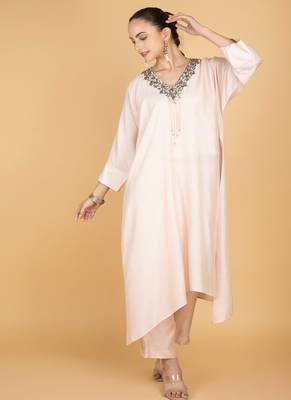 Ivory plain cotton silk Kurta Set 3