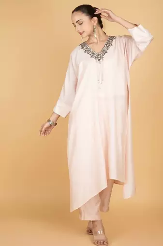 Ivory plain cotton silk Kurta Set