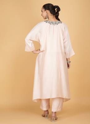 Ivory plain cotton silk Kurta Set 4