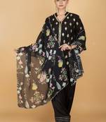 Black floral printed cotton silk kurta set