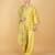 Yellow floral embroidered cotton silk kurta set