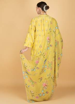 Yellow floral embroidered cotton silk kurta set 4