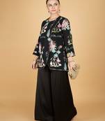Black floral printed cotton silk co ord set