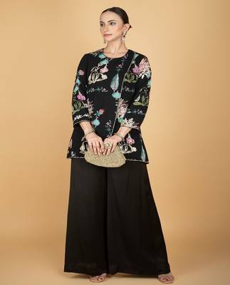 Black floral printed cotton silk co ord set 3