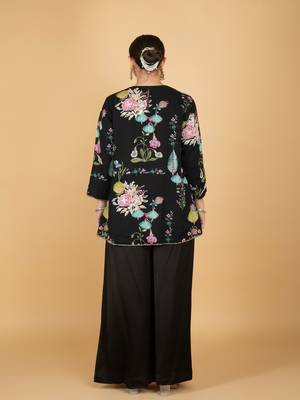 Black floral printed cotton silk co ord set 5
