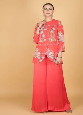 Pink floral printed cotton silk co ord set 1