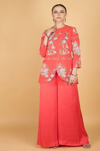 Pink floral printed cotton silk co ord set