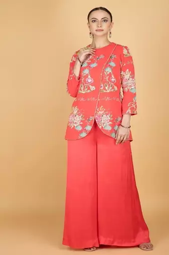 Pink floral printed cotton silk co ord set