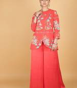 Pink floral printed cotton silk co ord set
