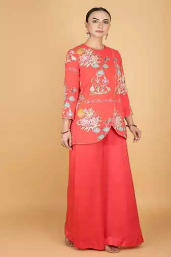 Pink floral printed cotton silk co ord set