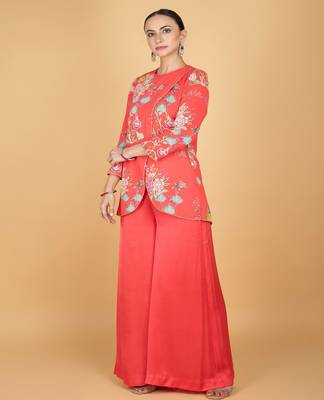 Pink floral printed cotton silk co ord set 3