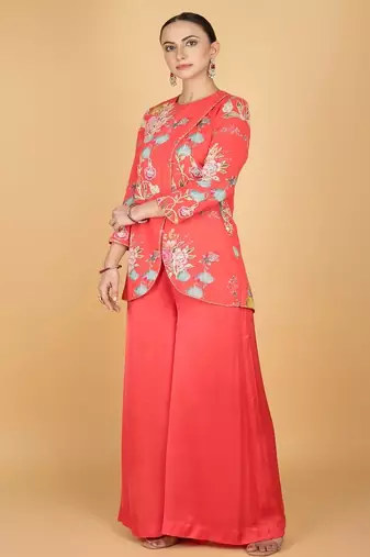 Pink floral printed cotton silk co ord set