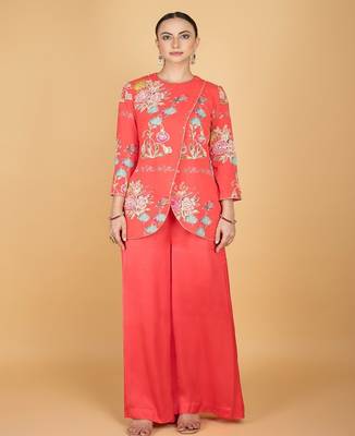 Pink floral printed cotton silk co ord set 4