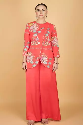 Pink floral printed cotton silk co ord set
