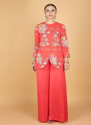 Pink floral printed cotton silk co ord set 5
