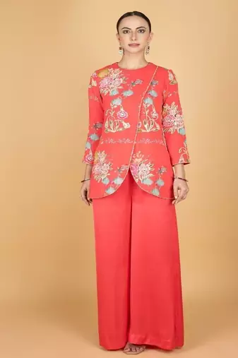 Pink floral printed cotton silk co ord set