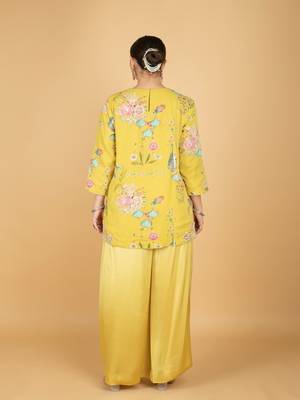 Yellow floral printed cotton silk co ord set 3