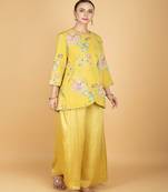 Yellow floral printed cotton silk co ord set