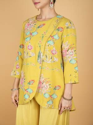 Yellow floral printed cotton silk co ord set 5