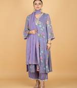 Purple floral printed crepe kurta set