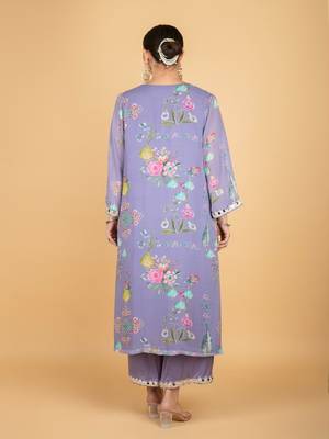 Purple floral printed crepe kurta set 2