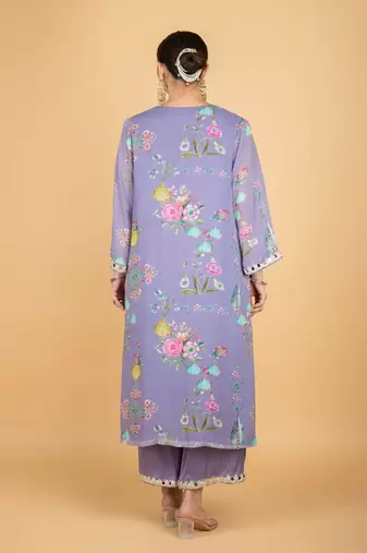 Purple floral printed crepe kurta set