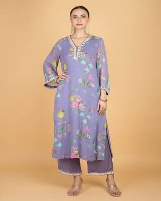 Purple floral printed crepe kurta set 5