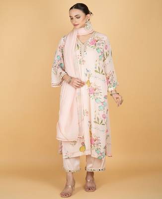 Pink floral printed crepe kurta set 1