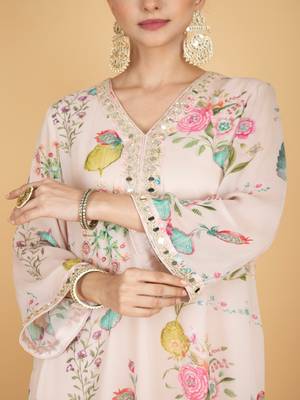 Pink floral printed crepe kurta set 3