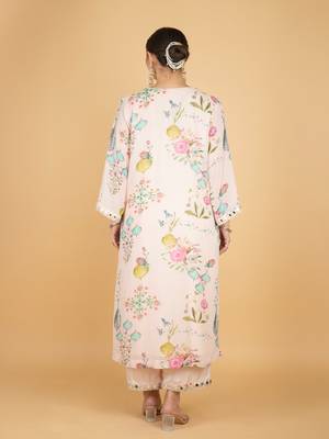 Pink floral printed crepe kurta set 4