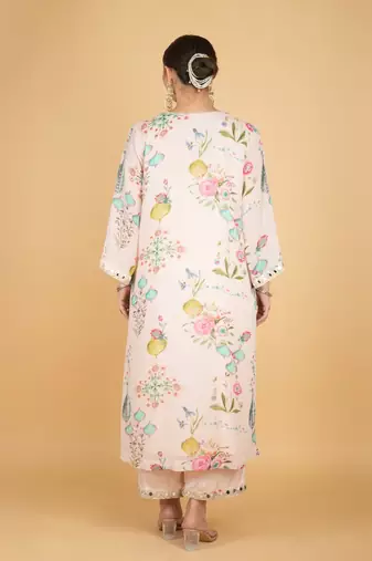 Pink floral printed crepe kurta set