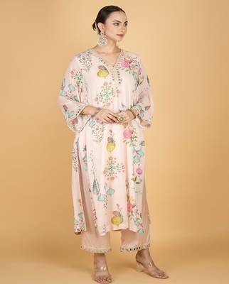 Pink floral printed crepe kurta set 5