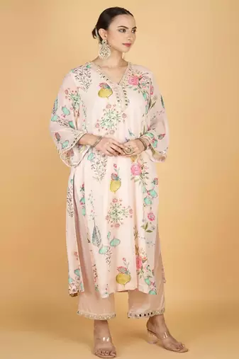 Pink floral printed crepe kurta set
