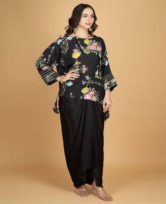 Black floral printed cotton silk co ord set 1