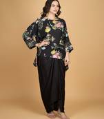 Black floral printed cotton silk co ord set