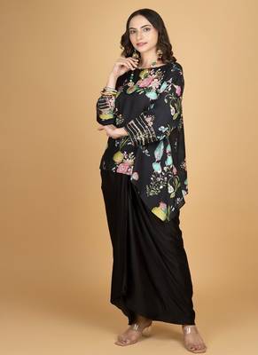 Black floral printed cotton silk co ord set 2