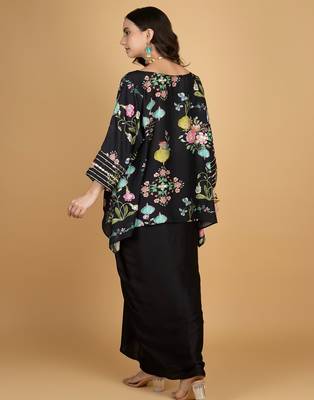 Black floral printed cotton silk co ord set 4