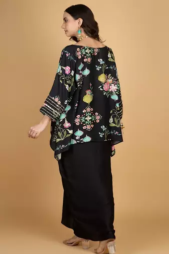 Black floral printed cotton silk co ord set
