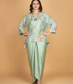 Green floral printed cotton silk co ord set