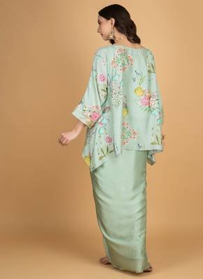 Green floral printed cotton silk co ord set 2