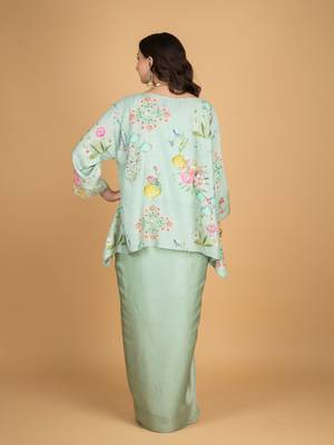Green floral printed cotton silk co ord set 3