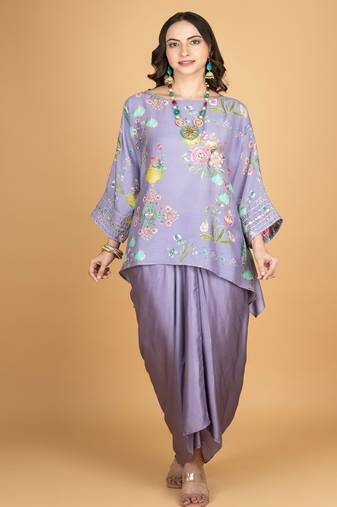 Purple floral printed cotton silk co ord set