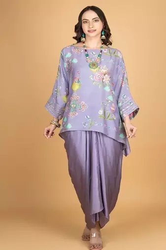 Purple floral printed cotton silk co ord set