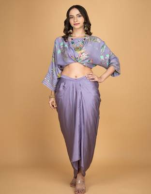 Purple floral printed cotton silk co ord set 2