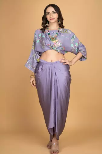 Purple floral printed cotton silk co ord set
